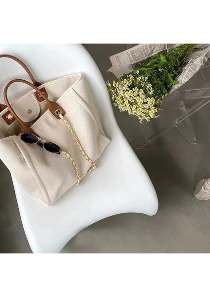 Beyaz Zincir Yok 37X31X15CM Kadın Kanvas Çantalar Büyük Omuz Çantaları Bayan Tasarımcı Bez Çantalar Bayan Günlük Çantalar Bolsa Feminina Ana Kese Femme (Yurt Dışından) fırsatları