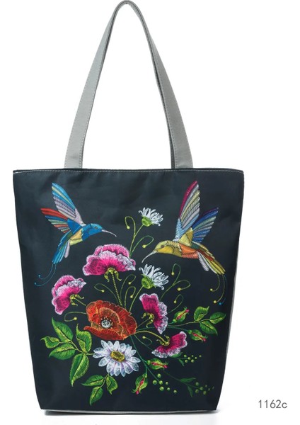 1162C Stili Miyahouse Renkli Çiçek ve Kuş Baskı Omuz Çantası Kadın Lmitation Nakış Rahat Bez Çanta Kadın Kanvas Bayan Çanta (Yurt Dışından)