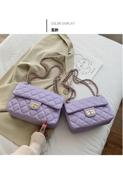 Mor Tarzı 22X7X15CM Lingge Zincir Kadın Çanta Bahar Yeni Trendy Moda Batı Tarzı Omuz Yaz Tüm Maç Messenger Küçük Kare Doku (Yurt Dışından)