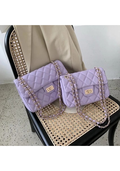 Mor Tarzı 22X7X15CM Lingge Zincir Kadın Çanta Bahar Yeni Trendy Moda Batı Tarzı Omuz Yaz Tüm Maç Messenger Küçük Kare Doku (Yurt Dışından)