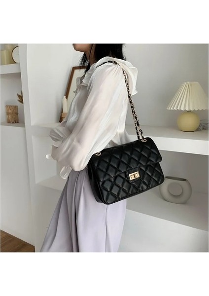 Mor Tarzı 22X7X15CM Lingge Zincir Kadın Çanta Bahar Yeni Trendy Moda Batı Tarzı Omuz Yaz Tüm Maç Messenger Küçük Kare Doku (Yurt Dışından)