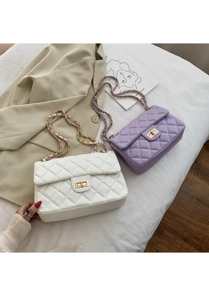 Mor Tarzı 22X7X15CM Lingge Zincir Kadın Çanta Bahar Yeni Trendy Moda Batı Tarzı Omuz Yaz Tüm Maç Messenger Küçük Kare Doku (Yurt Dışından)