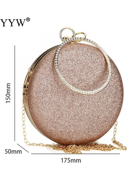 Gül Altın Rengi Stili Kadın Düğün Akşam Debriyaj Yuvarlak Çanta Çantalar Çanta Crossbody Parti Omuz Çantaları Debriyaj Gül Altın Gillter Çanta (Yurt Dışından) modelleri