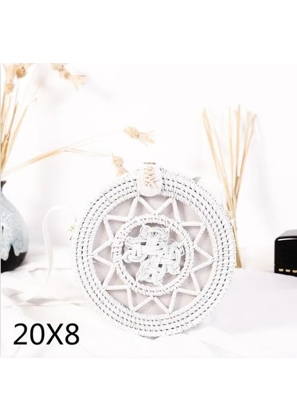 WHITEBIANHUA20X8 Stili Dokuma Kamış Örgü Çanta Yuvarlak Hasır Omuz Çantası Küçük Plaj Çantaları Kadın Yaz Hollow El Yapımı Messenger Crossbody Çanta (Yurt Dışından)