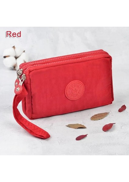Kırmızı Stil 3 Fermuarlı Bayan Çantalar Kadın Cüzdanları Debriyaj Bozuk Para Cüzdanı Kartları Anahtarlar Para Çantaları Tuval Kısa Kadın Kız Cüzdanı Çantalar Burse (Yurt Dışından)