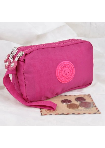 Kırmızı Stil 3 Fermuarlı Bayan Çantalar Kadın Cüzdanları Debriyaj Bozuk Para Cüzdanı Kartları Anahtarlar Para Çantaları Tuval Kısa Kadın Kız Cüzdanı Çantalar Burse (Yurt Dışından) modelleri