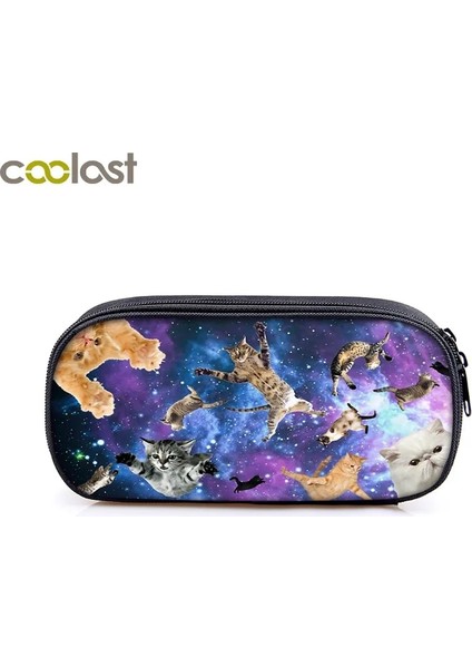 QBBCAT10 Tarzı Sevimli Kedi Baskı Okul Kalem Çantası Kız Erkek Kalem Kutusu Kanvas Kalem Çantası Kawaii Siyah Kedi Kalem Kutusu Kadın Kozmetik Çantası Makyaj Çantası (Yurt Dışından)