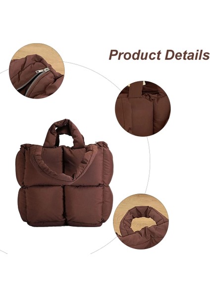 Ordu Yeşili Tarzı 30X15X30CM Moda Dokuma Kadın Yastıklı Naylon Alışveriş Çantası Yumuşak Rahat Beyaz Kadın Çanta Bayan Pamuk Omuz Çantası Kış Kapitone Nevresim Çantası (Yurt Dışından)