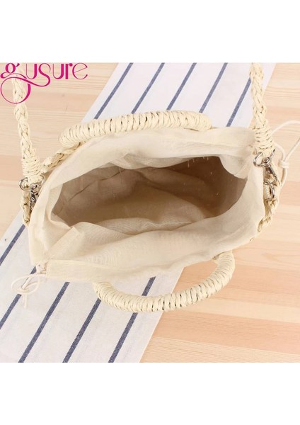 Bej-2 Tarzı Gusure El Yapımı Yarım Yuvarlak Rattan Dokuma Hasır Crossbody Çanta Yaz Plaj Kadın Messenger Omuz Çantaları Kızlar Küçük Çanta (Yurt Dışından) fırsatları