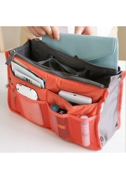 Pembe Tarzı Organizatör Ekleme Kadın Saklama Çantası Naylon Seyahat Ekleme Organizatör Çanta Çanta Büyük Astar Makyaj Kozmetik Çantası Tote Kese (Yurt Dışından) fırsatları