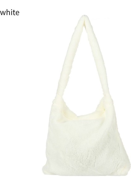 1-Beyaz Tarzı 1 Adet Kadın Kızlar Kabarık Omuzdan Askili Çanta Üstten Saplı Çanta Kadın Sonbahar Kış Çanta Peluş Tote Moda Alışveriş Çantası (Yurt Dışından)