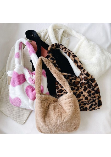 1-Beyaz Tarzı 1 Adet Kadın Kızlar Kabarık Omuzdan Askili Çanta Üstten Saplı Çanta Kadın Sonbahar Kış Çanta Peluş Tote Moda Alışveriş Çantası (Yurt Dışından) fiyatları