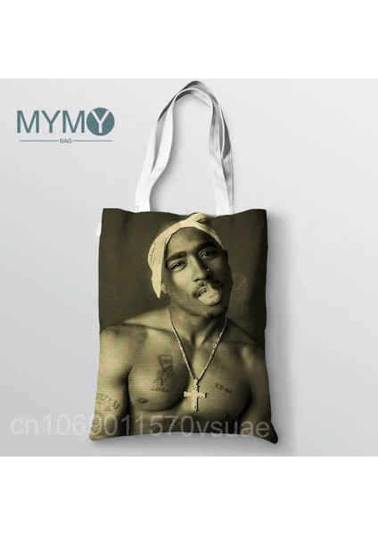 No.17 Tarzı 23X27CM-9X10.6IN Ünlü Şarkıcı Tupac Omuz Çantası Hip Hop Vintage Çanta Katlanabilir Seyahat Alışveriş Çantaları Büyük Kapasiteli Yeniden Kullanılabilir Eko Bez Çantalar (Yurt Dışından)