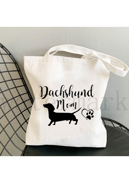 Haki Tarzı Çift Taraflı Sevimli Hayvan Hayvan Kadın Rahat Alışveriş Çantası Mini Dachshund Köpek Desen Baskı Tuval Bayan Tote Çanta Yeniden Kullanılabilir (Yurt Dışından) modelleri