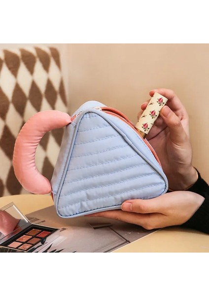 Mavi Stil Purdored Mini Üçgen Makyaj Çantası Kadınlar Için Fermuar Seyahat Ruj Kozmetik Çantası Küçük Kolye ile Naylon Kız Makyaj Çantası (Yurt Dışından)