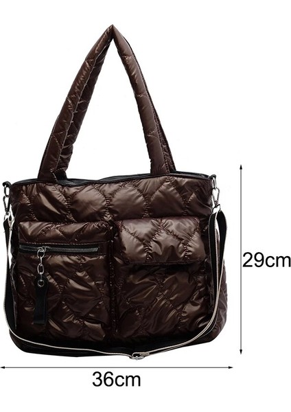 Kahve Tarzı Sonbahar Kış Crossbody Çanta Büyük Kapasiteli Rahat Aşağı Yastıklı Omuz Çantaları Alışveriş Için Taşınabilir Kapitone Çanta Fermuarlı Cebi (Yurt Dışından)