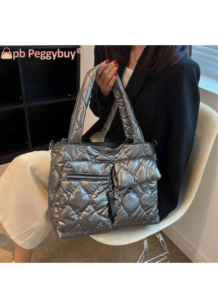 Kahve Tarzı Sonbahar Kış Crossbody Çanta Büyük Kapasiteli Rahat Aşağı Yastıklı Omuz Çantaları Alışveriş Için Taşınabilir Kapitone Çanta Fermuarlı Cebi (Yurt Dışından) modelleri