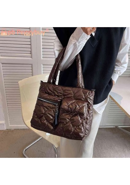 Kahve Tarzı Sonbahar Kış Crossbody Çanta Büyük Kapasiteli Rahat Aşağı Yastıklı Omuz Çantaları Alışveriş Için Taşınabilir Kapitone Çanta Fermuarlı Cebi (Yurt Dışından) fırsatları