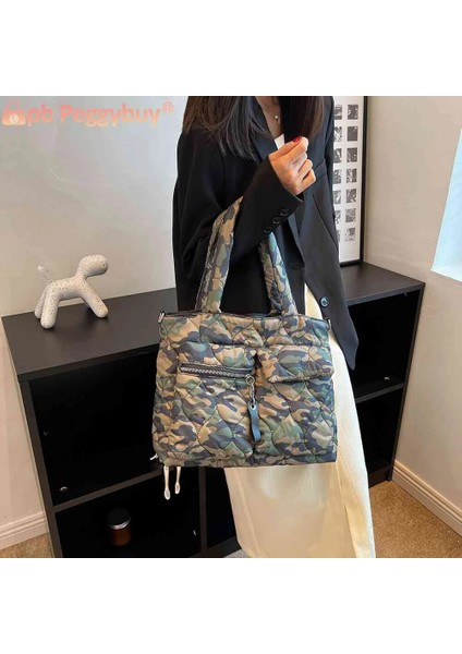 Kahve Tarzı Sonbahar Kış Crossbody Çanta Büyük Kapasiteli Rahat Aşağı Yastıklı Omuz Çantaları Alışveriş Için Taşınabilir Kapitone Çanta Fermuarlı Cebi (Yurt Dışından) indirimleri