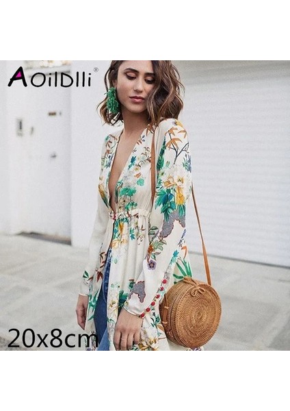 20X8CM Stili Dokuma Kamış Örgü Çanta Yuvarlak Hasır Omuz Çantası Küçük Plaj Çantaları Kadın Yaz Hollow El Yapımı Messenger Crossbody Çanta (Yurt Dışından)