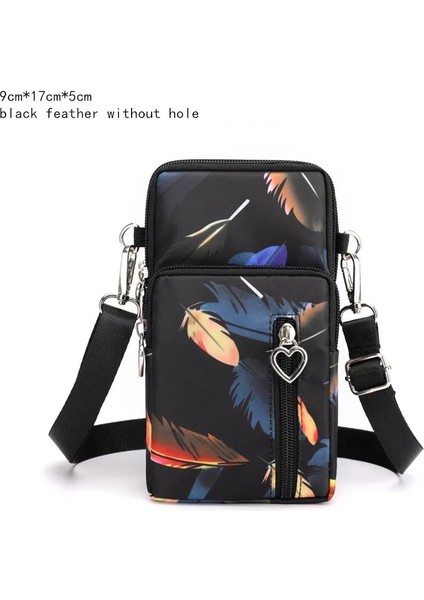 Siyah Tüy Stili Kadın Moda Omuz Çantası Oxford Su Geçirmez Çanta Bilek Kılıfı Cüzdan Spor Müzik Cep Telefonu Çantası Kızlar Için Crossbody Çanta (Yurt Dışından)