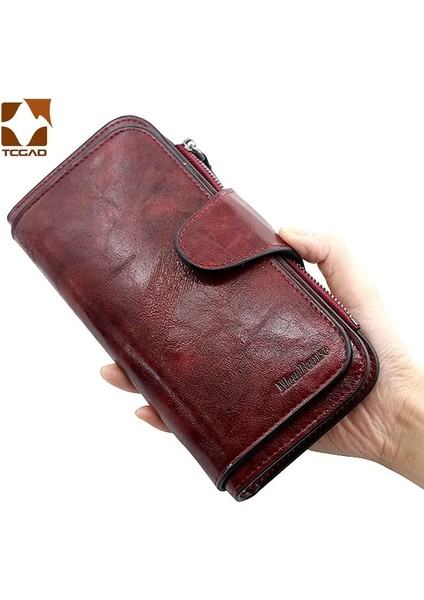 Koyu Kırmızı 1 Stil Deriden Yapılmış Kadın Cüzdanı Cüzdanlar Üç Katlı Vıntage Bayan Cüzdanlar Cep Telefonu Çanta Bayan Bozuk Para Cüzdanı Carteira Feminina (Yurt Dışından) modelleri