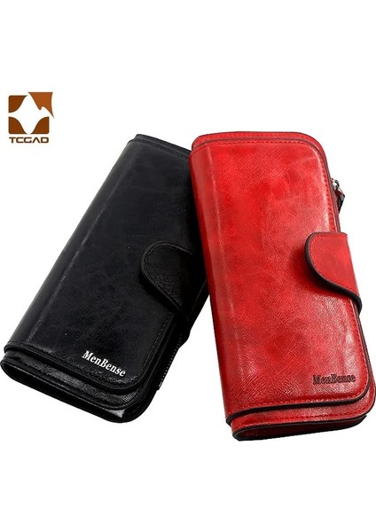 Koyu Kırmızı 1 Stil Deriden Yapılmış Kadın Cüzdanı Cüzdanlar Üç Katlı Vıntage Bayan Cüzdanlar Cep Telefonu Çanta Bayan Bozuk Para Cüzdanı Carteira Feminina (Yurt Dışından) fırsatları