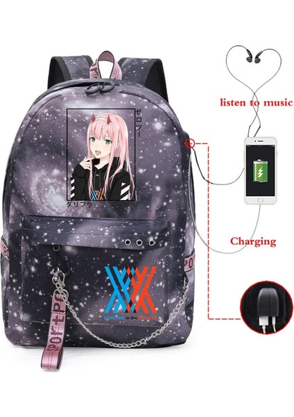 Kensen Shop GXGY-DARLING41H-D15 Stili Anime Darling In The Franxx Zero Iki Okul Sırt Çantası USB Şarj Harajuku Rahat Anime Grafik Genç Kız Okul Çantası (Yurt Dışından)