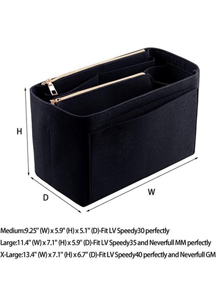 Siyah Stil 13.4x7.1x6.7 Inç Bayan Makyaj Organizatör Çanta Seyahat Iç Çanta Için Ekleme Çanta Keçe Taşınabilir Kozmetik Çantaları Fit Neverfull (Yurt Dışından)