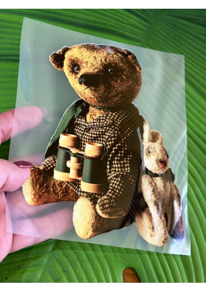 17X13 cm Ütü Ile Yapışan Ayı ve Tavşan Transfer Baskı