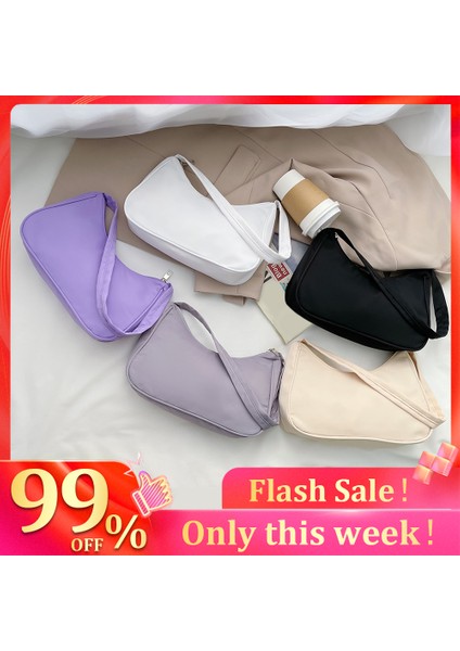 Pembe Tarzı Moda Düz Renk Bayanlar Koltuk Altı Çanta Retro Naylon Kadın Hobo Çanta Vintage Basit Tasarım Kadın Fermuar Omuz Çanta (Yurt Dışından) fiyatları