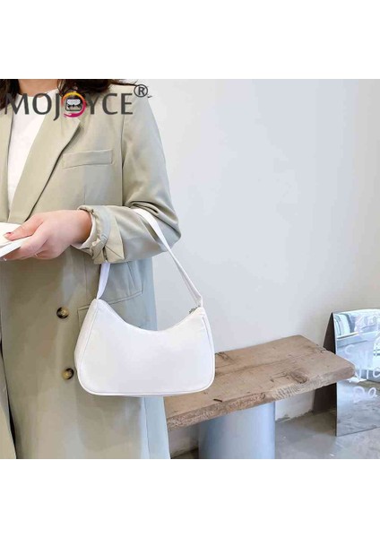 Pembe Tarzı Moda Düz Renk Bayanlar Koltuk Altı Çanta Retro Naylon Kadın Hobo Çanta Vintage Basit Tasarım Kadın Fermuar Omuz Çanta (Yurt Dışından) modelleri