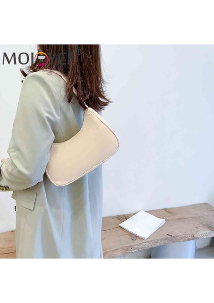 Pembe Tarzı Moda Düz Renk Bayanlar Koltuk Altı Çanta Retro Naylon Kadın Hobo Çanta Vintage Basit Tasarım Kadın Fermuar Omuz Çanta (Yurt Dışından) fırsatları