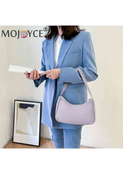 Pembe Tarzı Moda Düz Renk Bayanlar Koltuk Altı Çanta Retro Naylon Kadın Hobo Çanta Vintage Basit Tasarım Kadın Fermuar Omuz Çanta (Yurt Dışından) indirimleri