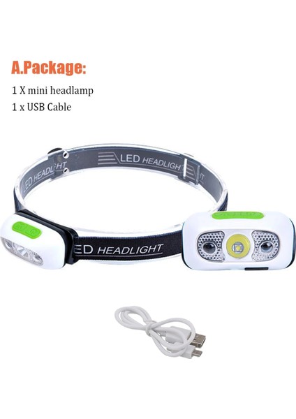 Beyaz Mini Şarj Edilebilir Güçlü Sensör Far Balıkçılık Kamp USB Kafa El Feneri Cob LED Kafa Işıklı Fener Farlar Ön Fener (Yurt Dışından)