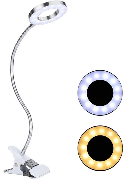 Gümüş Klipsli Masa Lambası USB Masa Lambası Göz Koruması LED Masa Lambası Bükülebilir Esnek Okuma Masası Lambası Tırnak Sanat Okuma Makyaj (Yurt Dışından)