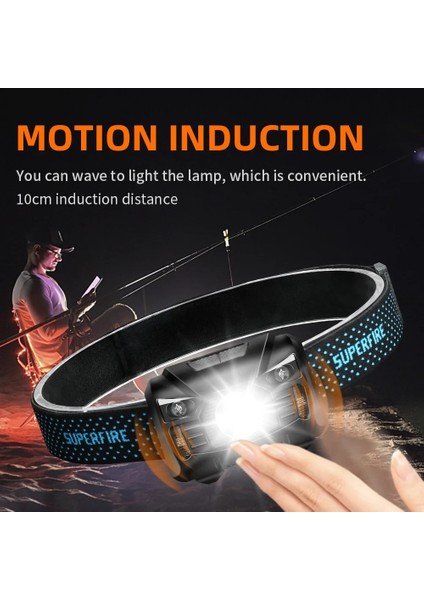 HL06-A Superfire HL06-A Mini LED Far Aaa Pil 500 Lümen 5 Modu Far Kafa Lambası Hareket Sensörü ile Kamp Balıkçılık Fener (Yurt Dışından) fiyatları