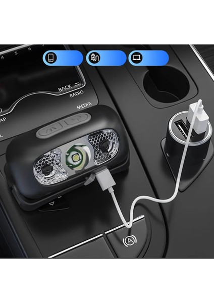 Siyah 500 Lümen USB Şarj Edilebilir Far Hareket Sensörü Parlak Xpe LED Koşu Balıkçılık Flaş Kafa Lambası Far Kızılötesi Sensörlü Işık (Yurt Dışından)