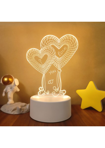 C Romantik Aşk 3D Lamba Kalp Şeklinde Balon Akrilik LED Gece Lambası Dekoratif Masa Lambası Sevgililer Günü Sevgiliye Eşinin Hediyesi (Yurt Dışından)