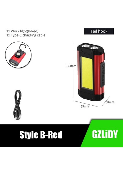 B-Kırmızı USB Şarj Edilebilir Cob Çalışma Işığı Süper Parlak LED El Feneri Taşınabilir Kamp Lambası Kuyruk Mıknatıslı Su Geçirmez Ayarlanabilir Fener (Yurt Dışından)