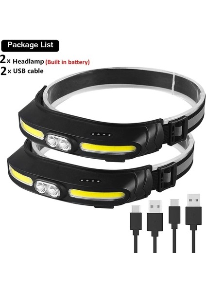 2 Adet Ob Güçlü Far LED Taşınabilir Far C Tipi Şarj Edilebilir Dahili Pil El Feneri 5 Mod Açık Kamp Feneri (Yurt Dışından)