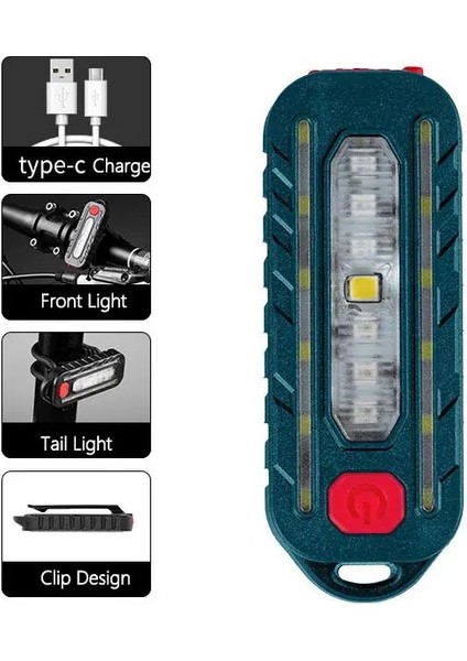 Mavi Mini LED El Feneri USB Şarj Edilebilir Bisiklet Işık Taşınabilir Cep El Feneri Anahtarlık Lambası Bisiklet Arka Lambası Flaş Uyarı Işığı (Yurt Dışından)