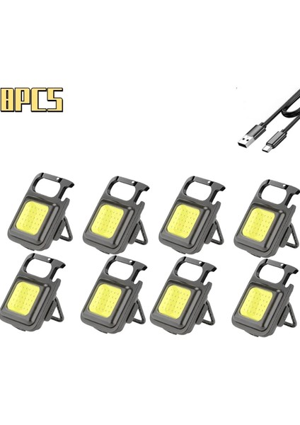 8 Adet Taşınabilir Cob LED Klip Kanca Mini Cep Torch Tip-C Şarj Edilebilir El Feneri Outdoorlantern Anahtarlık Çalışma Işığı Acil Durum Lambası (Yurt Dışından)