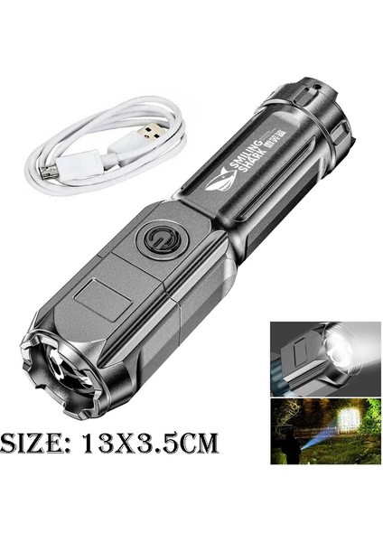 A 1 Adet Güçlü Işık El Feneri Şarj Edilebilir Zoom Vurgulamak Taktik El Feneri Açık Hava Su Geçirmez Kamp Gezisi LED El Feneri (Yurt Dışından)