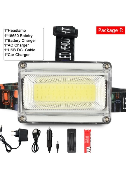 E Güçlü Cob LED Far Lm Dc Şarj Edilebilir Far 3 Modu Su Geçirmez Kafa Feneri Avcılık Balıkçılık Için Pil ile (Yurt Dışından)
