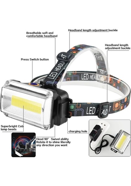 E Güçlü Cob LED Far Lm Dc Şarj Edilebilir Far 3 Modu Su Geçirmez Kafa Feneri Avcılık Balıkçılık Için Pil ile (Yurt Dışından) modelleri