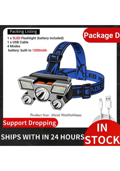 TY04 7 LED El Feneri Ön Fener Süper Parlak Far 4 Mod Güçlü El Feneri Açık Şarj Edilebilir Gece Balıkçılık Far (Yurt Dışından)