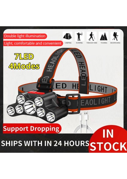 TY04 7 LED El Feneri Ön Fener Süper Parlak Far 4 Mod Güçlü El Feneri Açık Şarj Edilebilir Gece Balıkçılık Far (Yurt Dışından) fiyatları