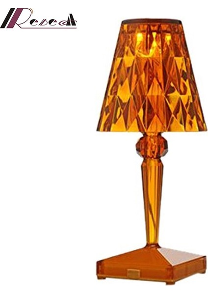 Turuncu USB Şarj Edilebilir Akülü Masa Lambası Akrilik Kristal Sanat Masa Lambası Yatak Odası Otel Oturma Odası Masa Lambası Restoran Için (Yurt Dışından)