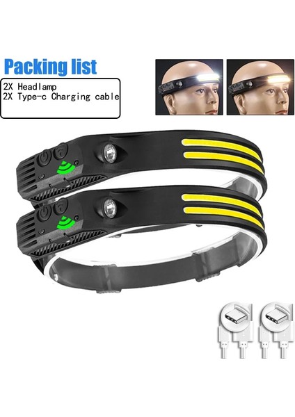 2 Adet 1- LED Indüksiyon Far USB Şarj Edilebilir Kafa El Feneri Güçlü Kamp Kafa Fener Balıkçılık Far Pil (Yurt Dışından)